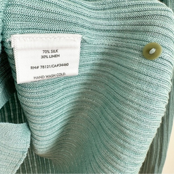Eileen Fisher Blue Green Silk Linen Blend ribbed V Neck Cardigan Sweater XS - Picture 6 of 6